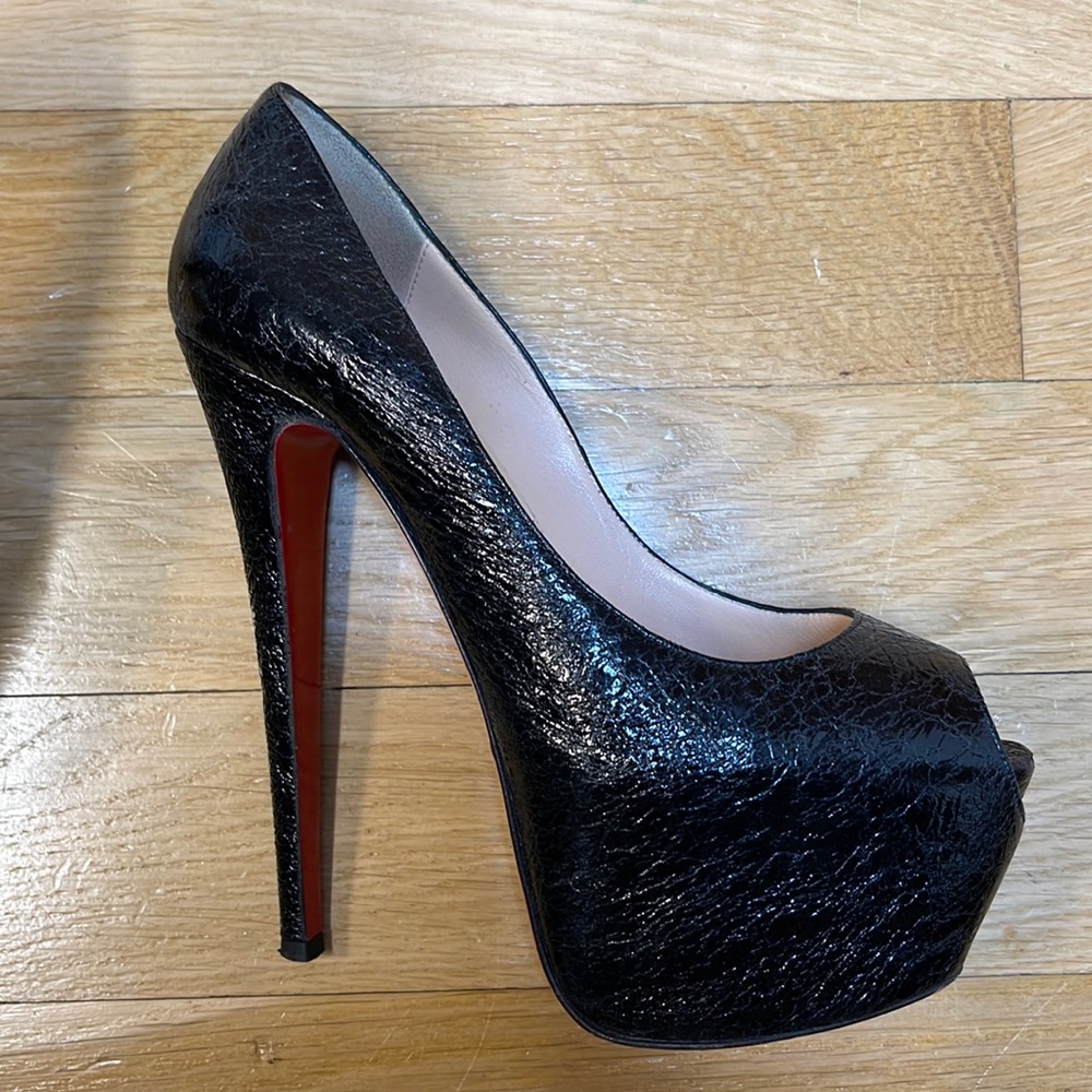 Christian Louboutin Crinkled Leather Platform Stilettos Size 38.5